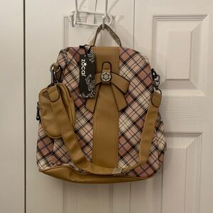 NWT Plaid Tan and Blush Pink and hints of blue Women's backpack